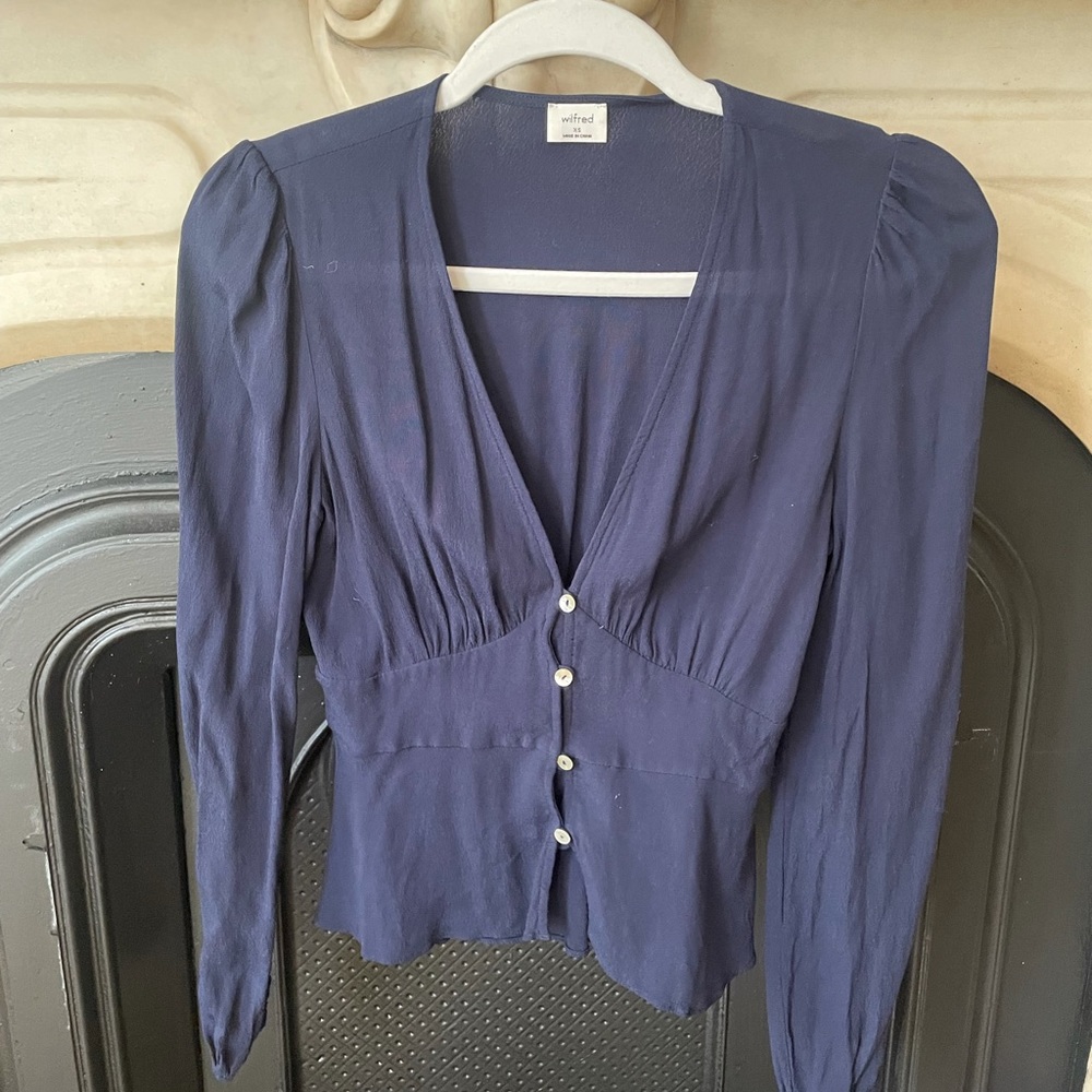 Aritzia Wilfred Prairie Blouse Navy XXS